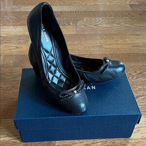 Cole Haan Black Leather platform wedge Heels with bow design